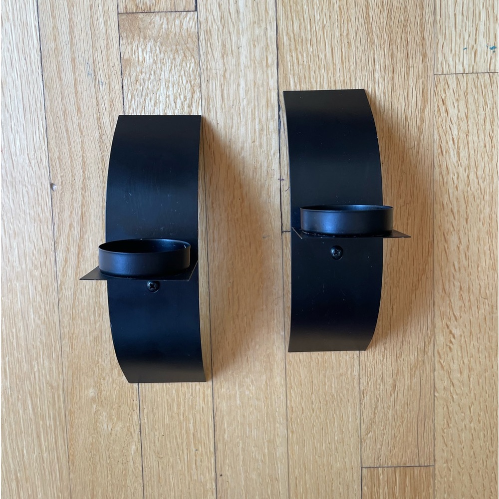 Two Black Metal Candle Holders - Wall Mounted